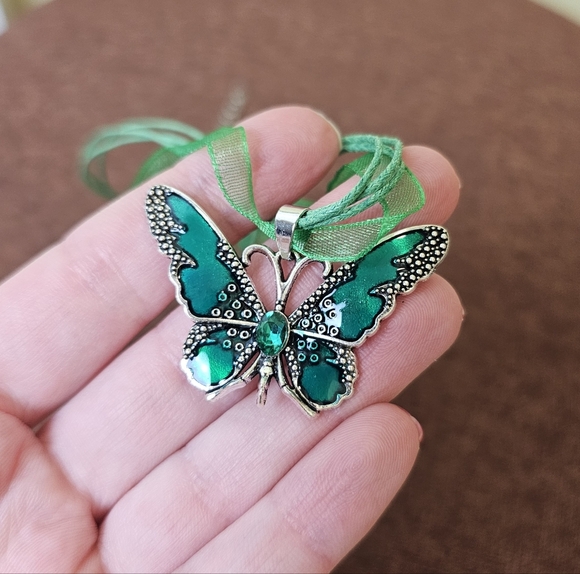 Whimsical Charmed Butterfly Ribbon Necklace - Picture 2 of 7